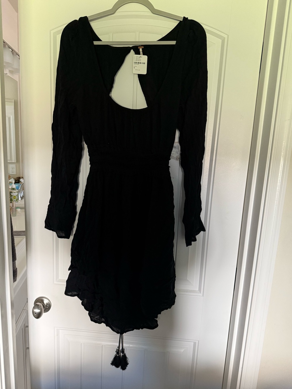Free People Black Long Sleeve Keyhole Mini Dress
